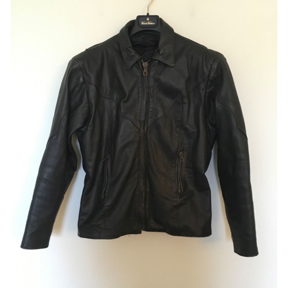 VTG UNIK Premium Heavy Duty Black Leather Motorcycle Jacket Womens L Insulated